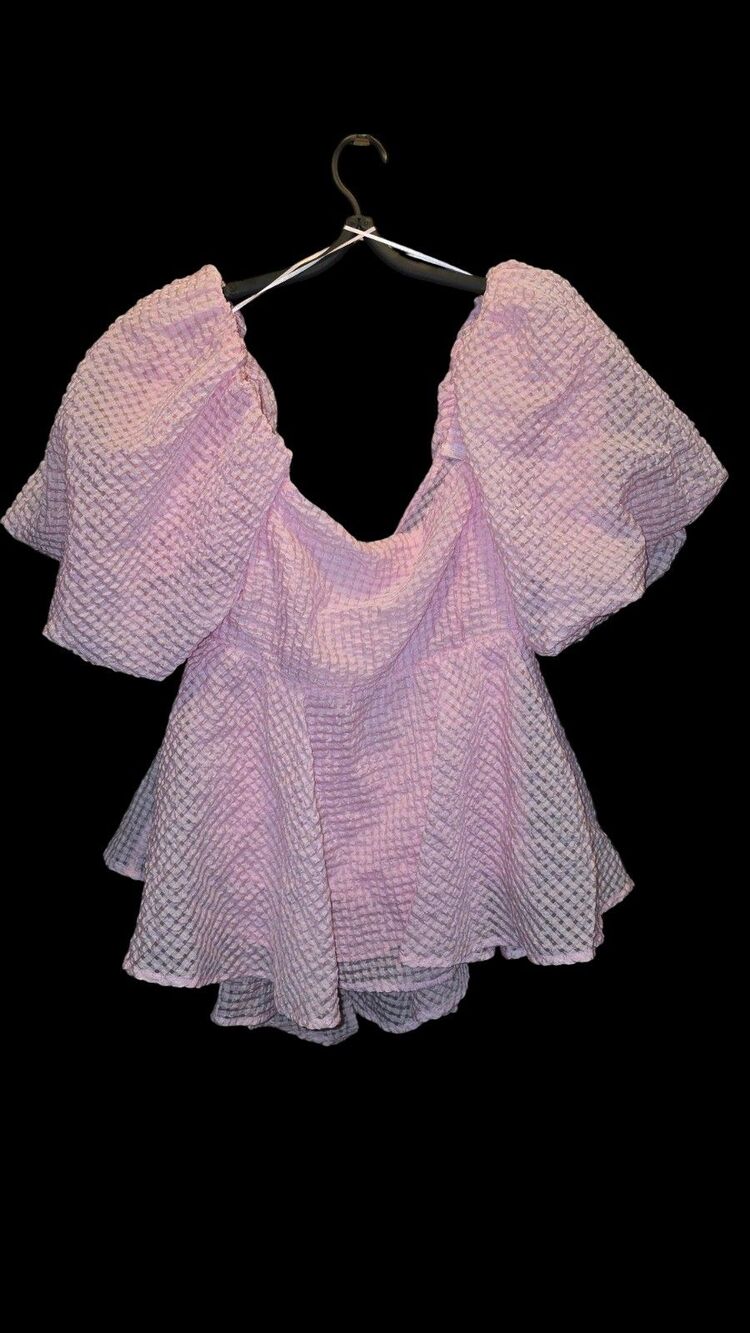 Mable Clothing Puff Sleeve Top - Pink Waffle Texture Cottagecore Romantic Medium